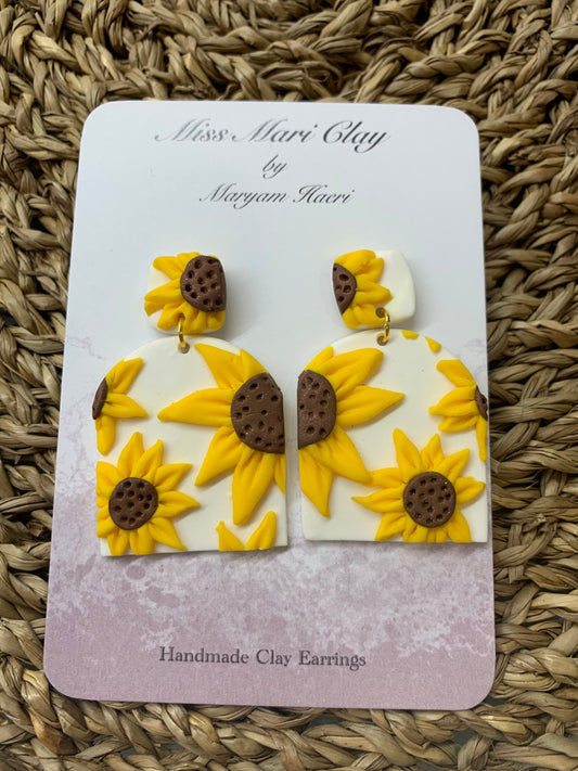 Sunflower clay earrings