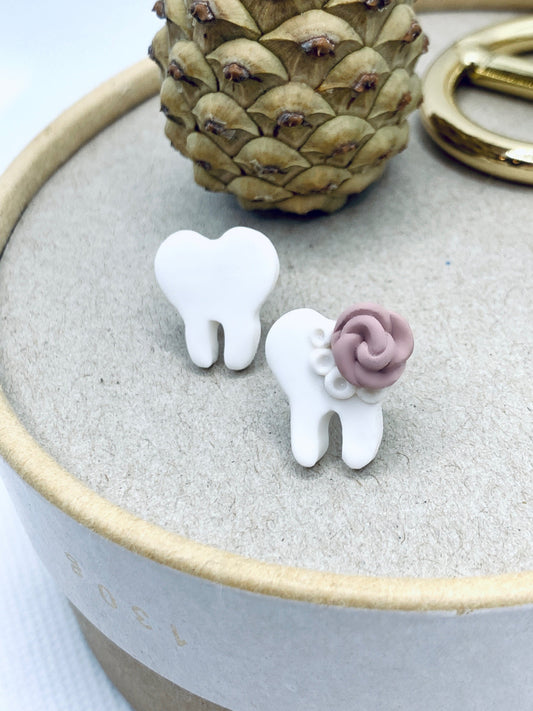 Tooth stud earrings, gift for dentists, gift for medical students, floral tooth studs