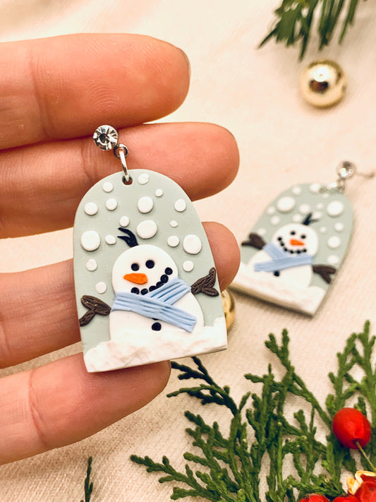 Christmas snowman clay earrings, gift for her