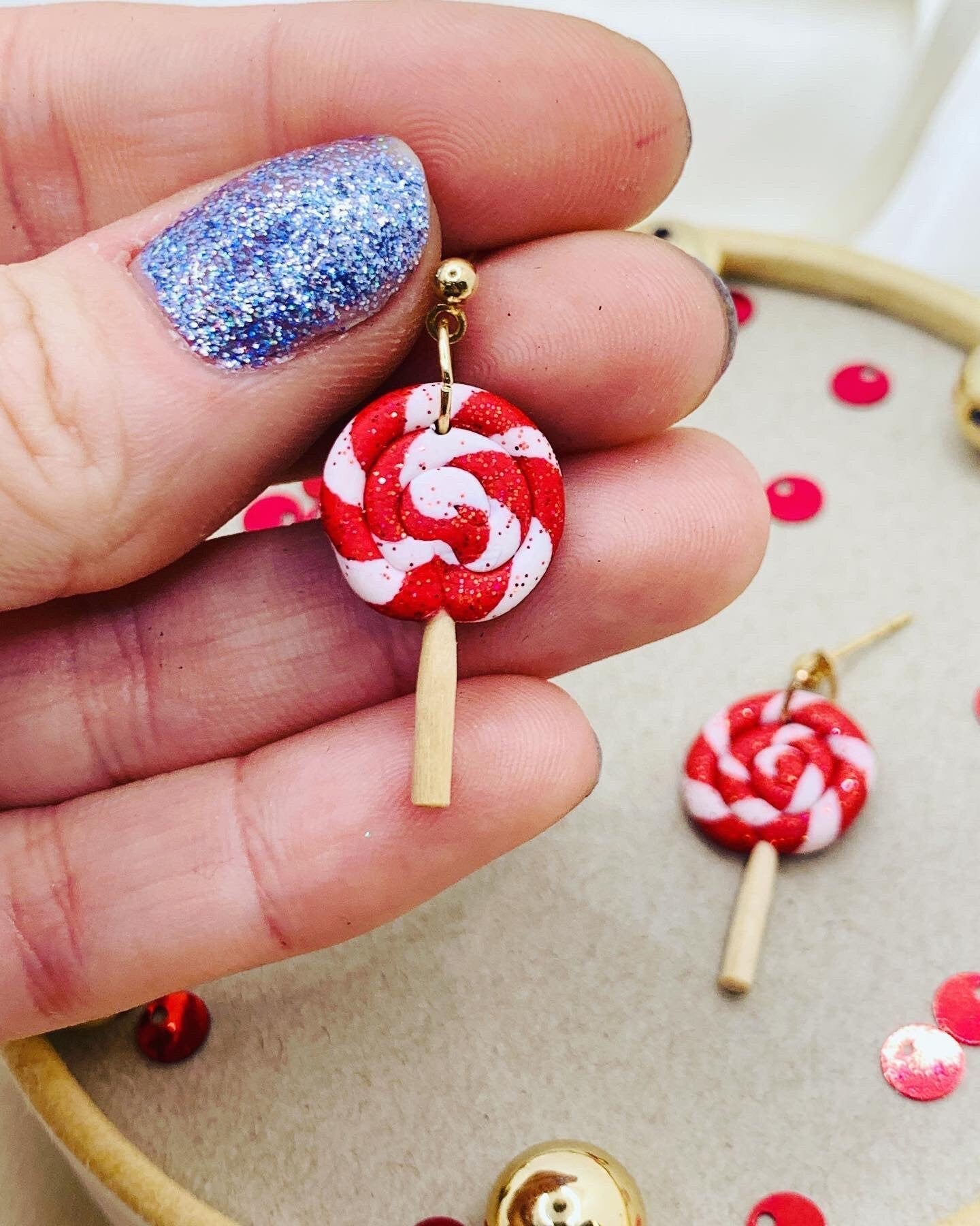 Christmas peppermint candy earrings Xmas gift