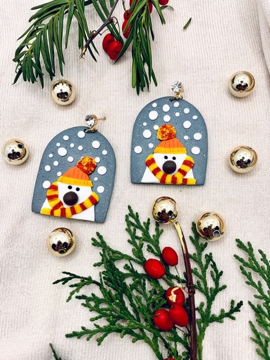 Christmas bear clay earrings, gift for her