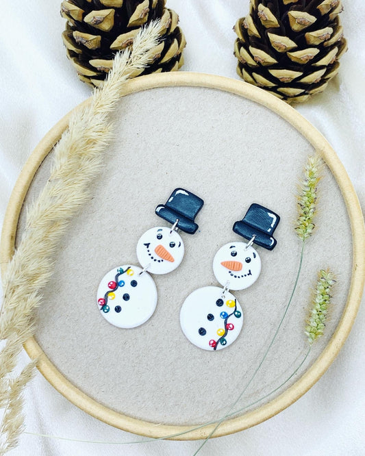 Christmas snowman clay earrings, gift for her, Xmas gift