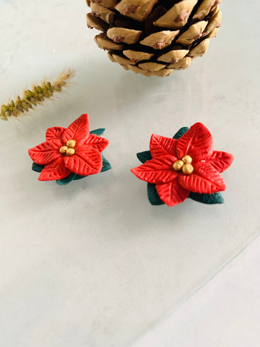 Christmas poinsettia flower studs, Xmas gift, gift for her