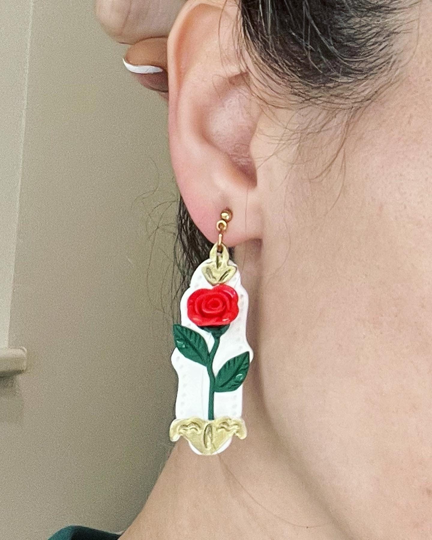 Rose clay earrings, flower earrings, gift for her