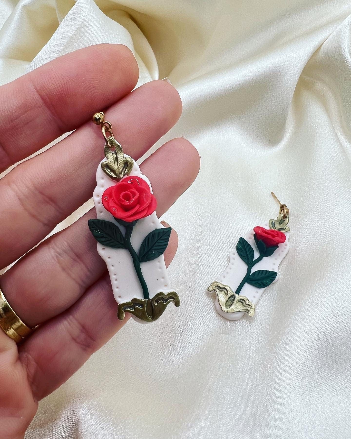 Rose clay earrings, flower earrings, gift for her