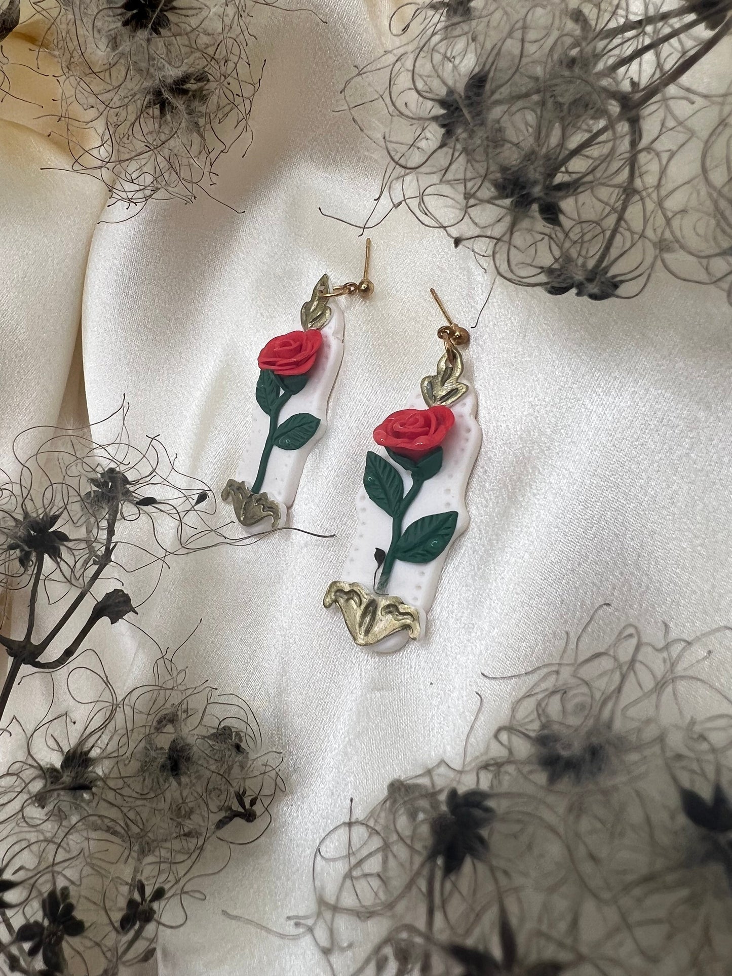 Rose clay earrings, flower earrings, gift for her