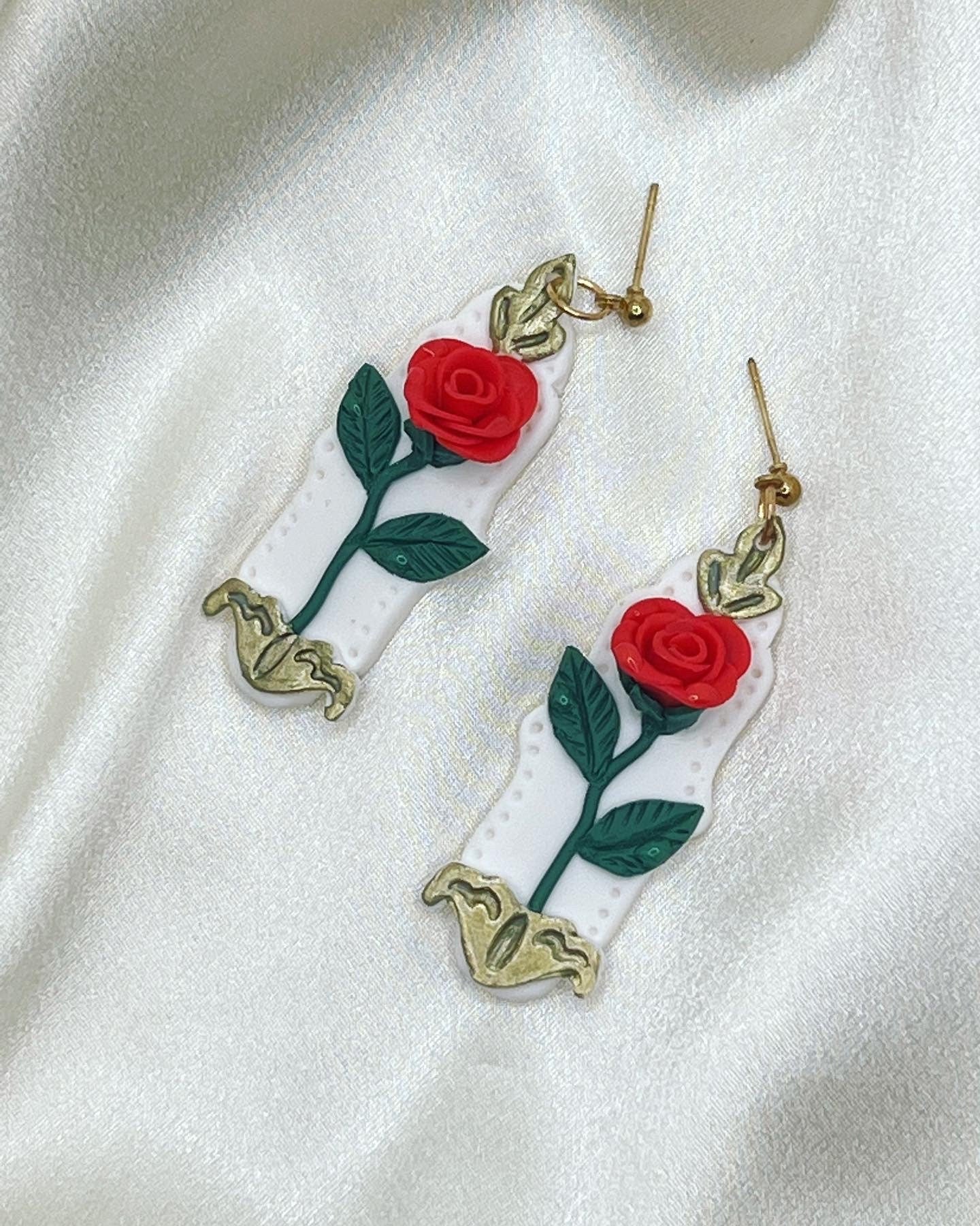 Rose clay earrings, flower earrings, gift for her