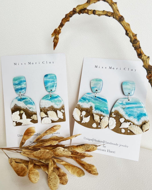 Beach clay earrings, ocean clay earrings, sea side dangles, gifts for her