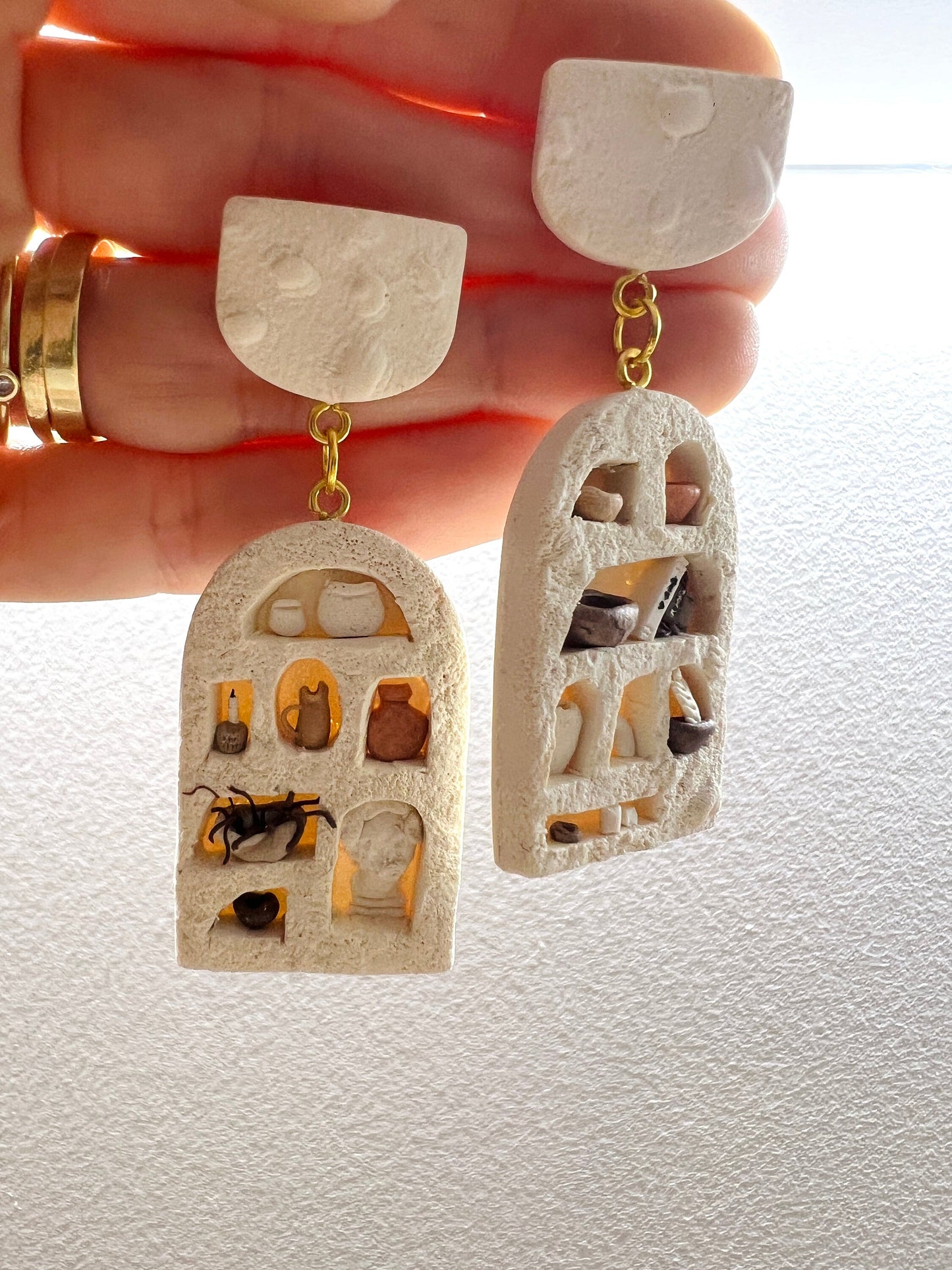 modern shelve decor clay earrings. miniature house earrings.