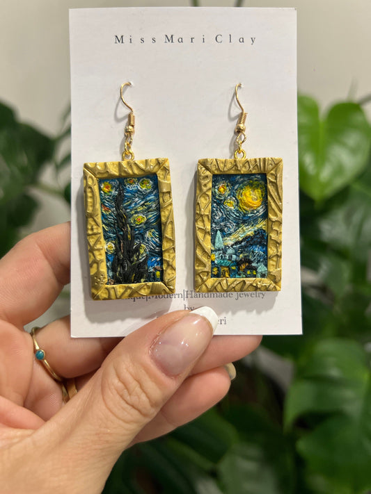 Van Gogh Earrings - Starry Night Clay Art